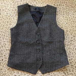 Mango Dark Charcoal Herringbone Wool Vest